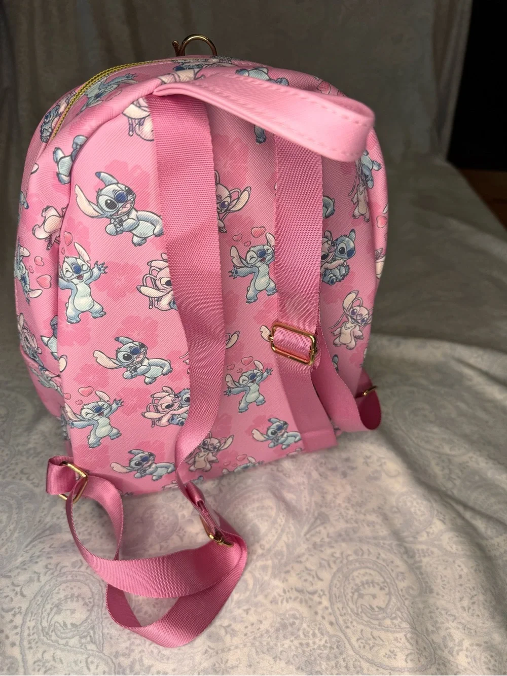 Disney Stitch, Angel, Stitch & Angel Mini Backpack - Textured Faux Leather Feel